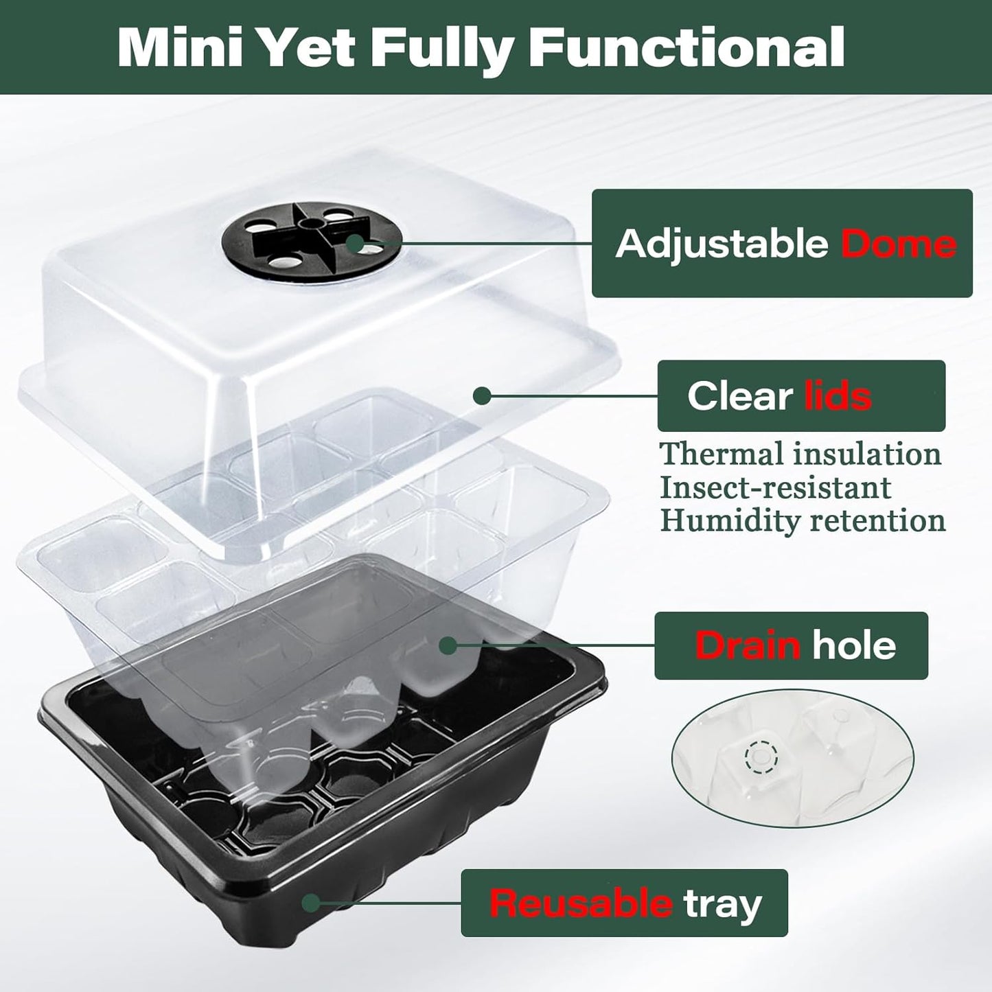 ZeeDix 6 Set Seed Starter Tray Kits, 6 Pack Seed Trays with 90 Pack Coco Coir Pellets, Adjustable Humidity Germination Tray with Dome Lids for Indoor Plants, Mini Greenhouse for Vegetables Garden