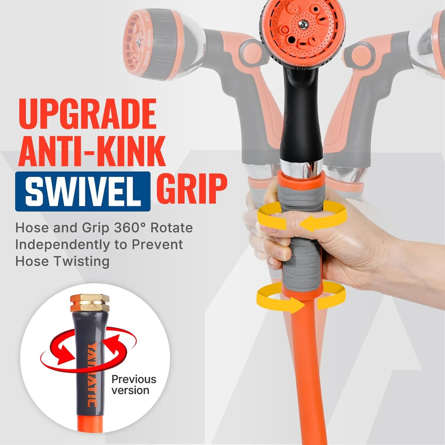 YAMATIC Heavy Duty Garden Hose 5/8 in x 50 ft with Swivel Fitting, Super Flexible Water Hose, All-weather, Lightweight, Burst 600 PSI