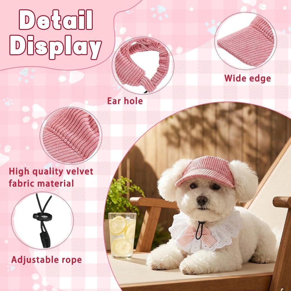 1 Set Dog Baseball Cap Adjustable Puppy Sunbonnet Headdress Hat and Drool Bib Pet Baseball Hat Cap Visor Sunbonnet Outfit with Ear Holes for Dogs Summer Outdoor
