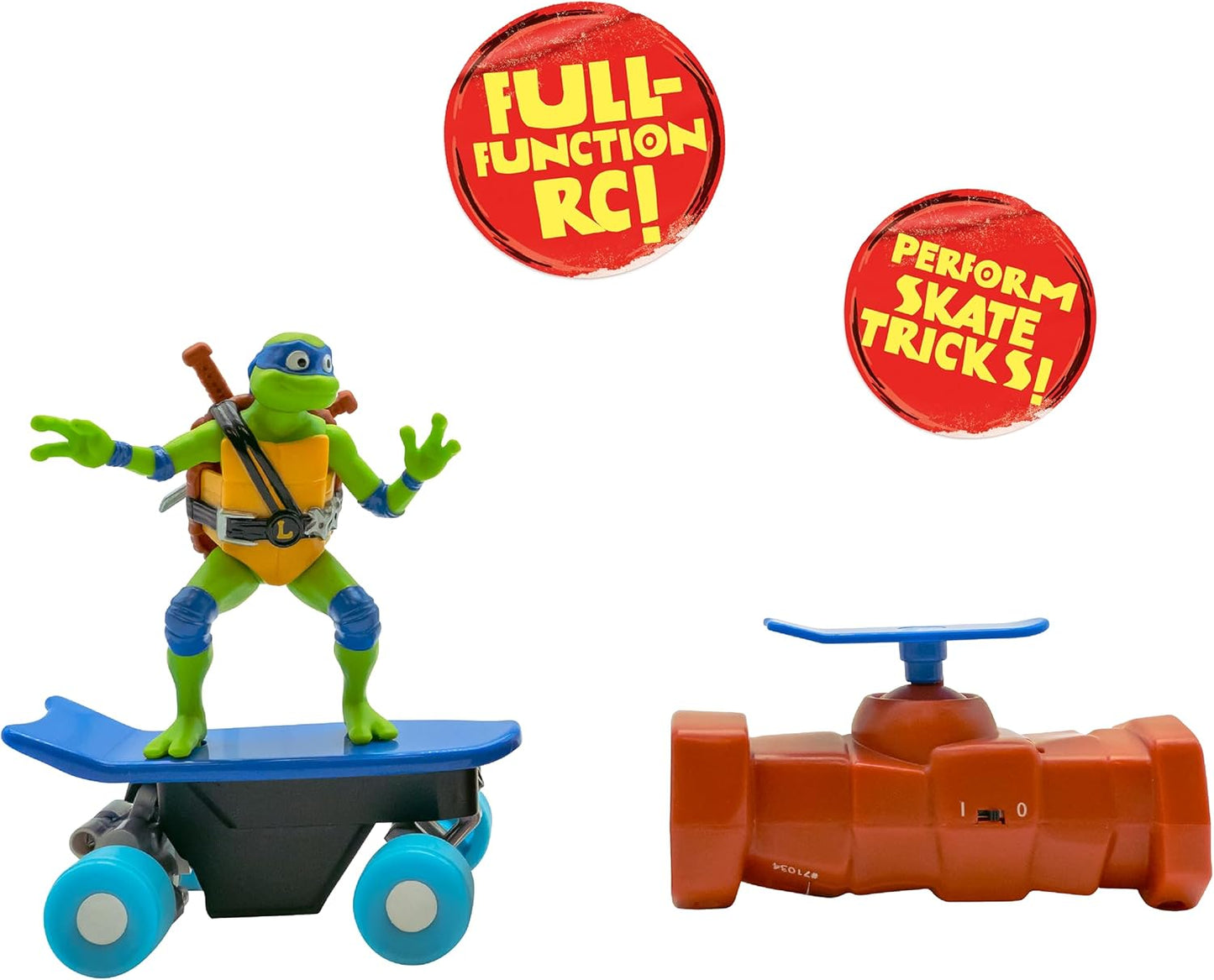 Teenage Mutant Ninja Turtles Toy, Leonardo Half Pipe RC Skate Vehicle, 2.4 GHz Skateboard Controller, Mutant Mayhem TMNT Remote Control Toy for Kids, Ages 3+