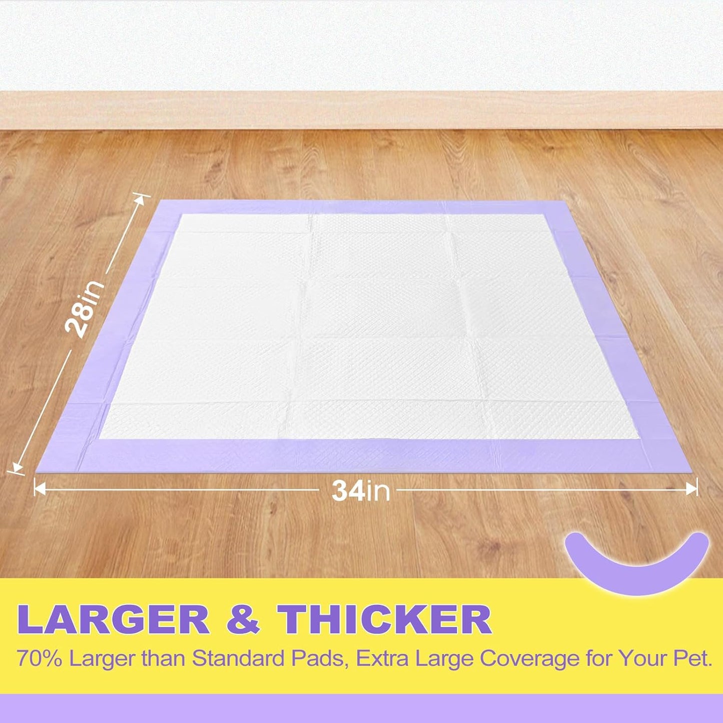 MIZOK Puppy Pads 28x34in Lavender Scented, Dog Pee Pads Extra Large Odor Eliminating Ultra Absorbent Up to 8 Cups, 6 Layers Leak-Proof & Quick-Dry Purple (40 Counts)