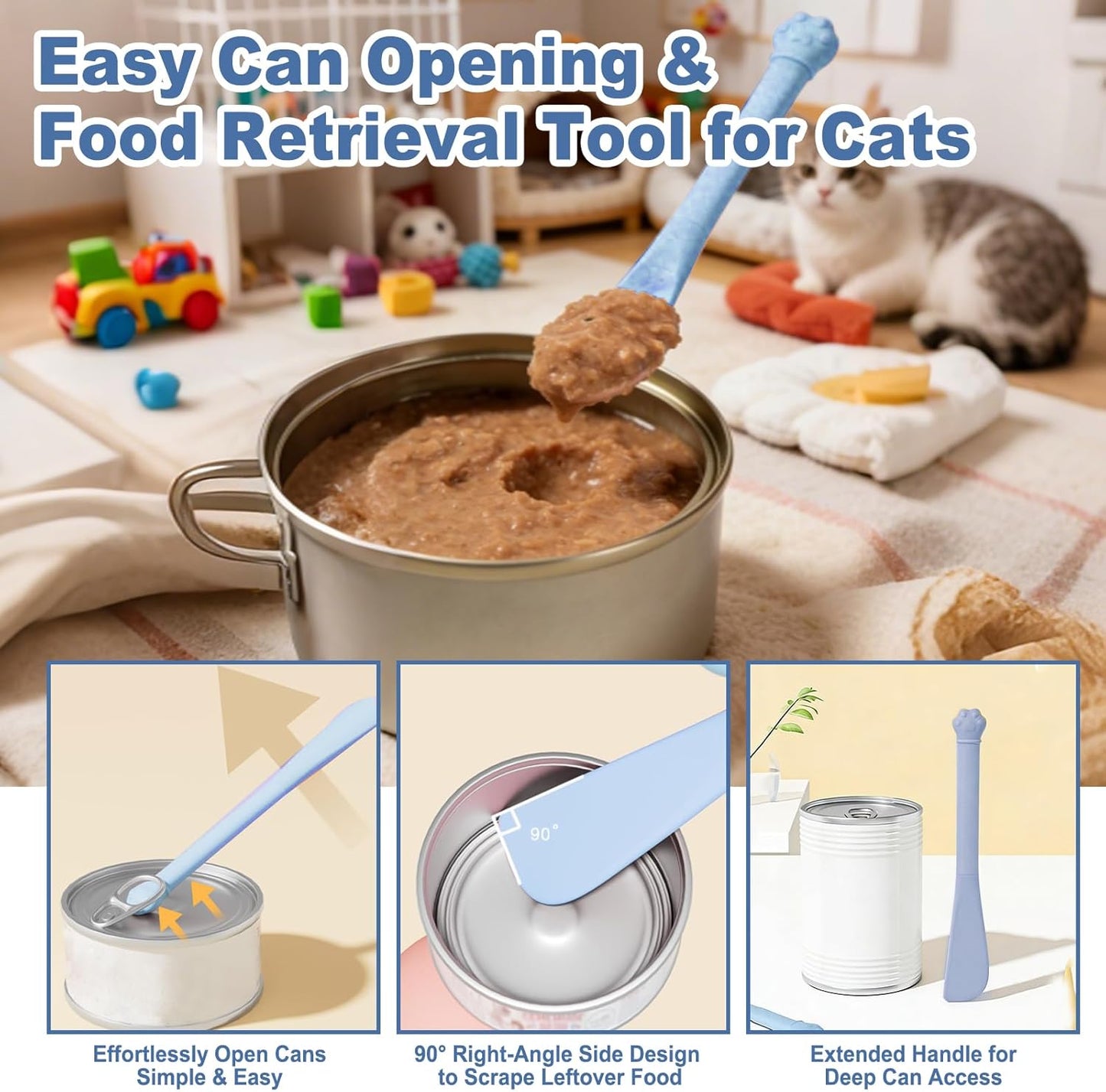 AZY 3-Piece Slow Feeder cat Bowl and Lick Mat Set – Silicone Cat Treat Spoon, Feeding Mat for Wet Food, Enrichment and Slow Eating (Blue)