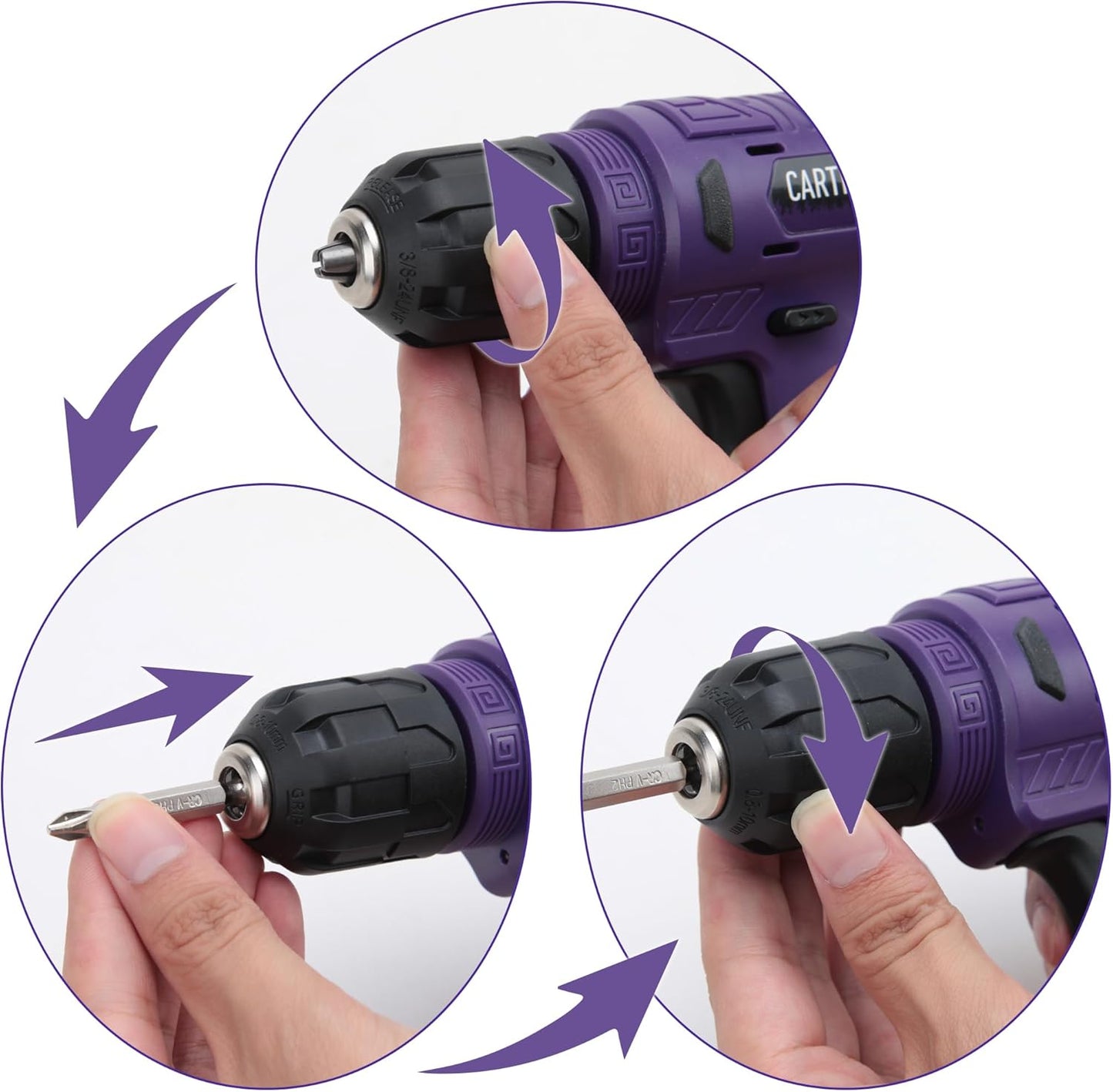 CARTMAN 150 Piece Tool Set, Tool Set with 8V Purple Cordless Drill Set, Home Tool Kit
