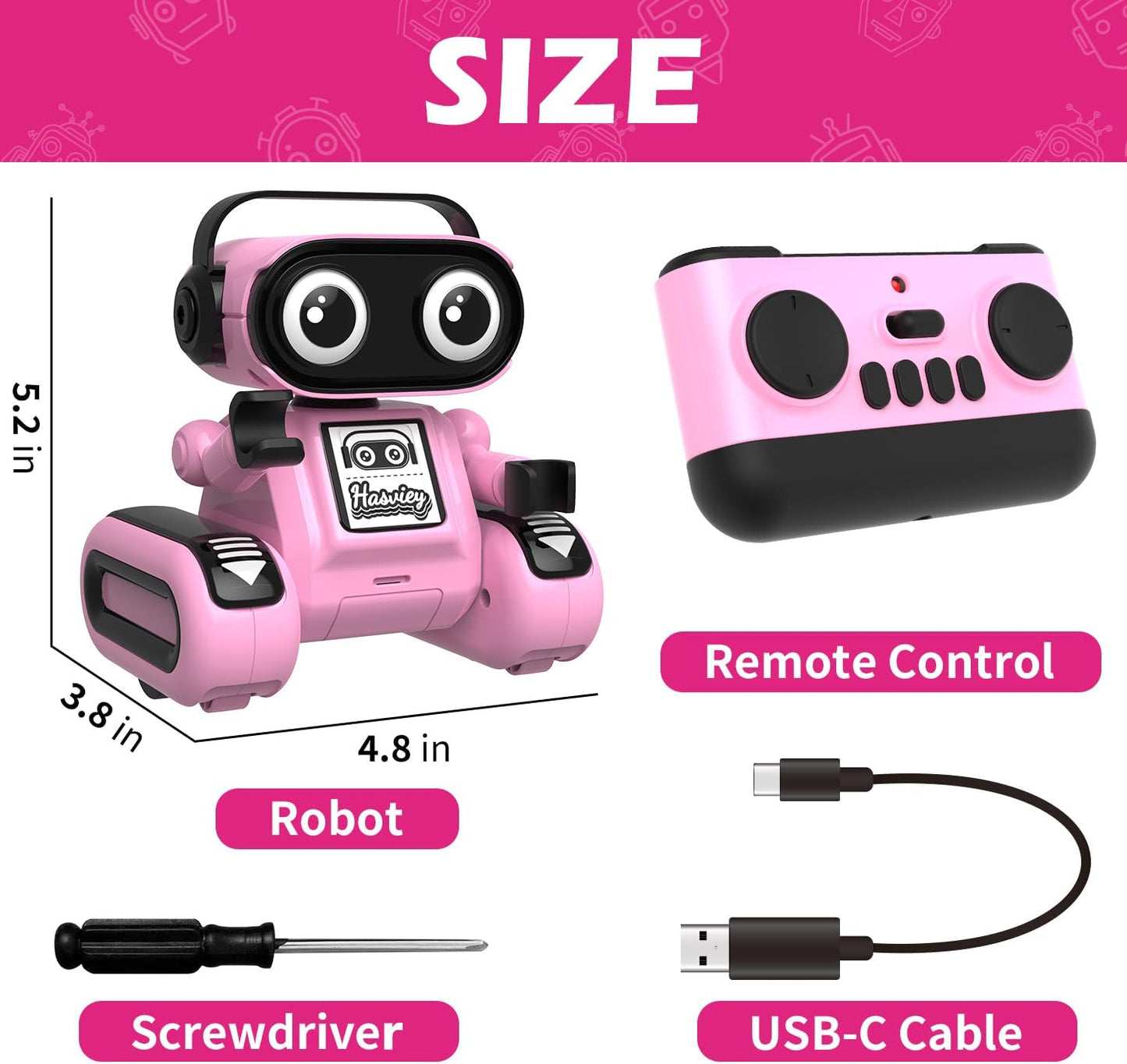 Robot Toys for Girls, Rechargeable Remote Control Toys for Girls 5-7, Kids Toy Robots with Auto-Demo, Recording, Repeat, Flexible Head & Arms, Dance, Music, Gift Ideas for Birthday Xmas – Pink
