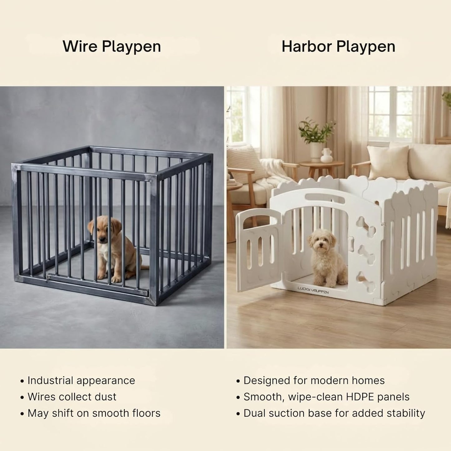 Dog Playpen for Small Dogs, 4-Panel Compact Indoor Puppy Playpen, 24" Tall Non-Toxic Premium HDPE Panels, 30"x30"x24", Stable on Smooth Floors, Tool-Free Setup (White)