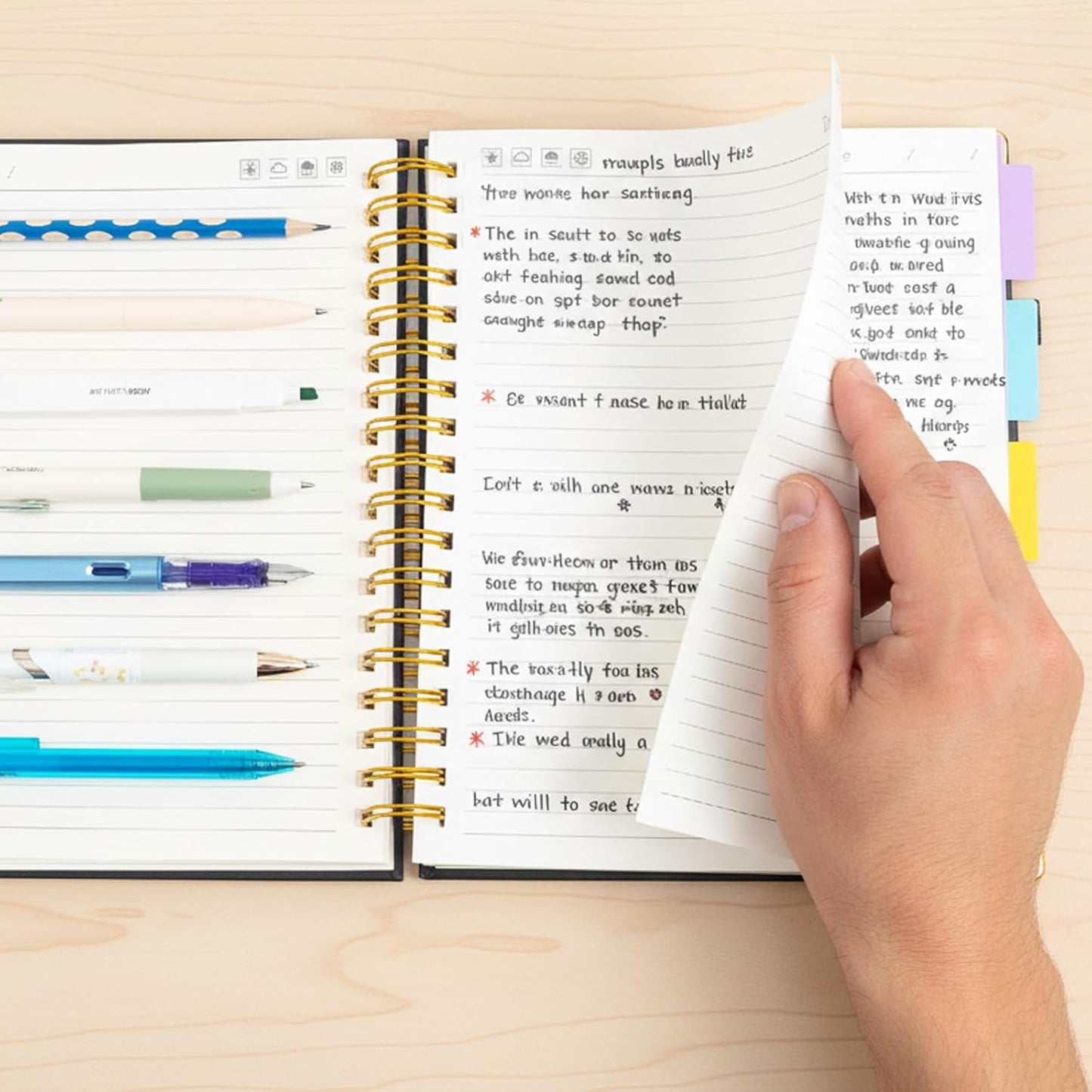 M&G Hardcover Spiral Notebook, 5 Subject Noteboook College Ruled 300 Page, Large 8"x10" B5 Notebooks for Work School, Lined Journal for Women & Men, Black