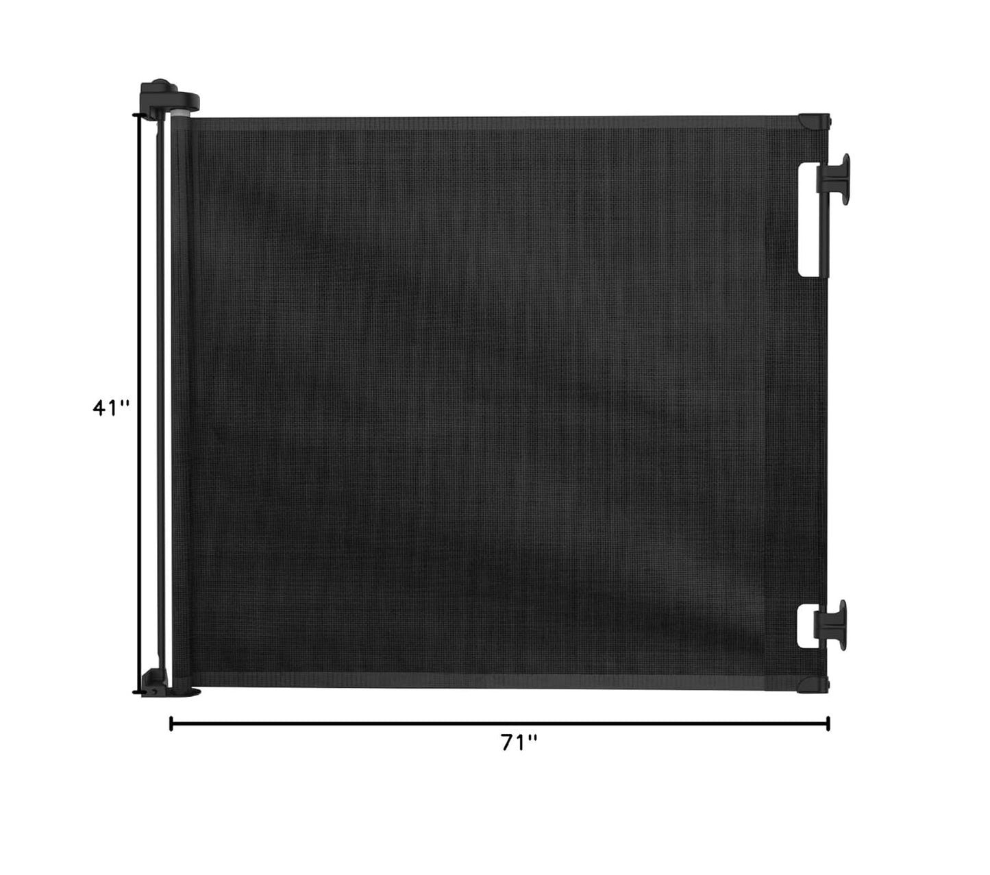 Retractable Baby Gate Perma Child Safety 41" Tall x 71” Wide, Mesh, for Stairs, Doorways, Dogs, Pets, Indoor, Outdoor, One-Handed Operation, Locking, Easy Install, Hardware Mount, Black