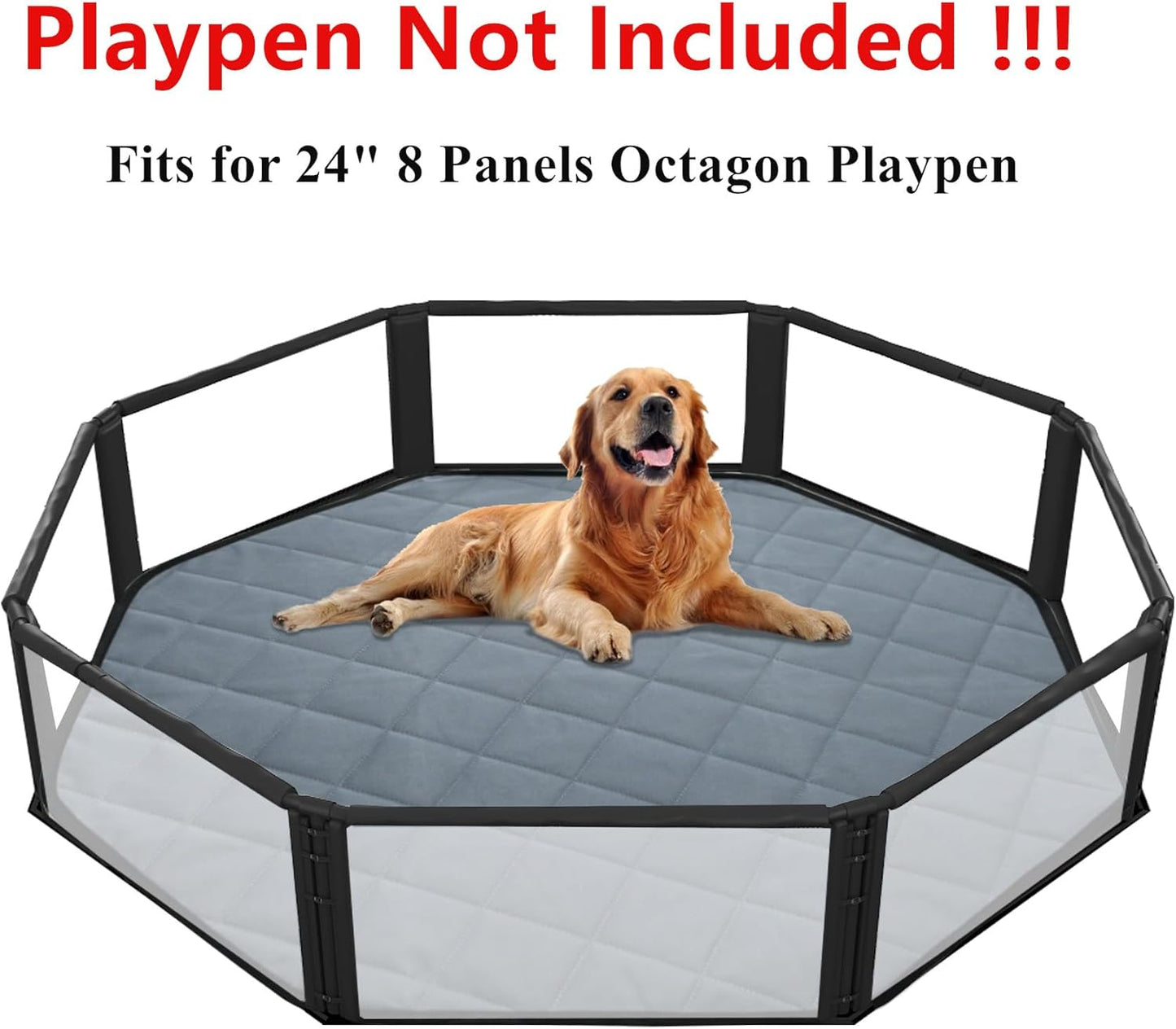 Washable Pee Pads for Dogs, 24" Pet Playpen Mat Octagon 8 Panels Puppy Pads for Whelping Potty Housebreaking Incontinence Playpen Crate Kennel