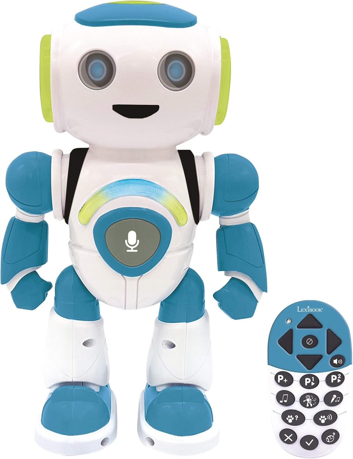 LEXiBOOK - Powerman Jr. Smart Interactive Toy Robot That Reads in The Mind Toy for Kids Dancing Plays Music Animal Quiz STEM Programmable Remote Control Boy Robot Junior Green/Blue - ROB20EN