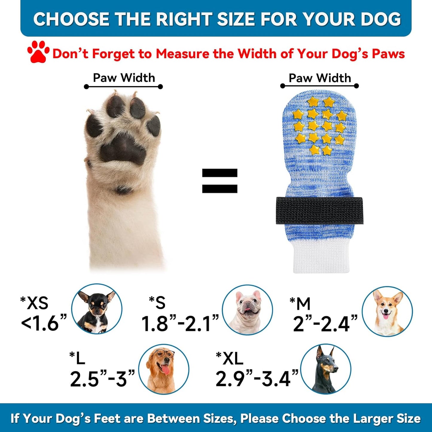 6 Pcs Dog Socks to Prevent Licking Paws, Dog Booties for Hardwood Floors Anti Slip, Socks for Dogs with Grippers to Prevent Scratching, Puppy Small Large Indoor Dogs Grip Socks (Blue, L)