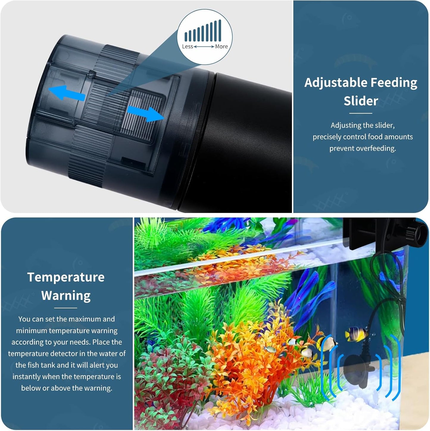 Lychee Aquarium Automatic Fish Feeder - Moisture-Proof-Automatic Timed Food Dispenser (Rechargeable) with Temperature Warning and LCD Display for Tank Ponds