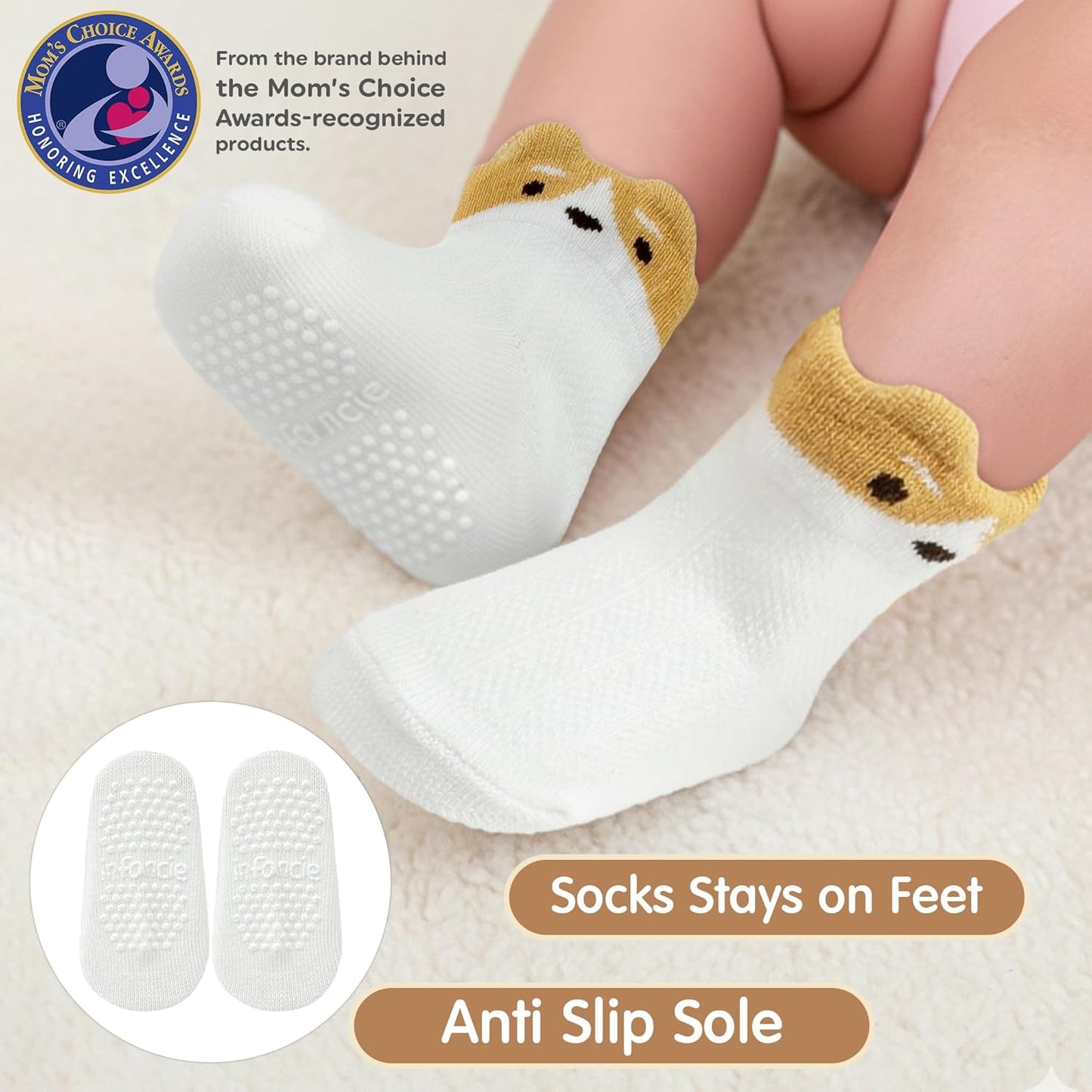Organic Cotton GOTS Certified Baby Socks 7 Pairs 0-6 Months Soft for Infants Breathable, Newborn Socks Animal Design
