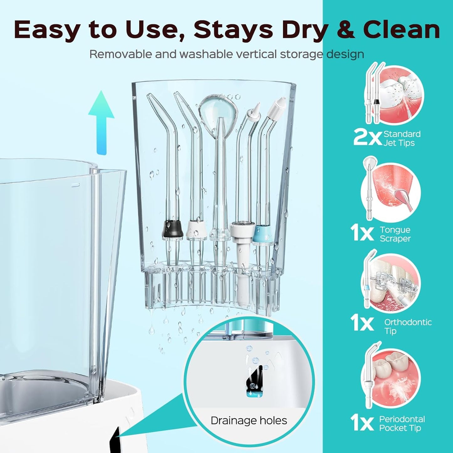 COSLUS E2 Advanced Water Flosser for Teeth: 2 Modes & 12 Pressure Settings Electric Dental Pick for Orthodontic, Braces, Sensitive Gums - Home Use, 5 Jet Tips for Multiple Users, Family, White