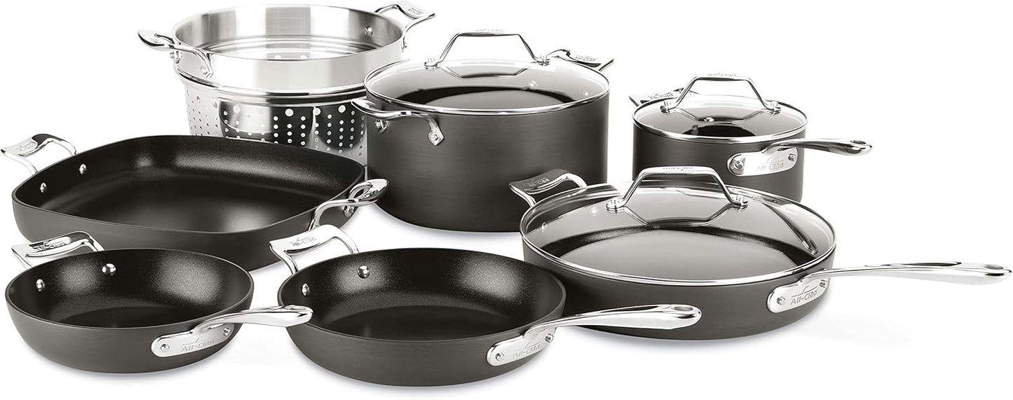 All-Clad Essentials Hard Anodized Nonstick Cookware Set 10 Piece Oven Safe 350F Pots and Pans Black