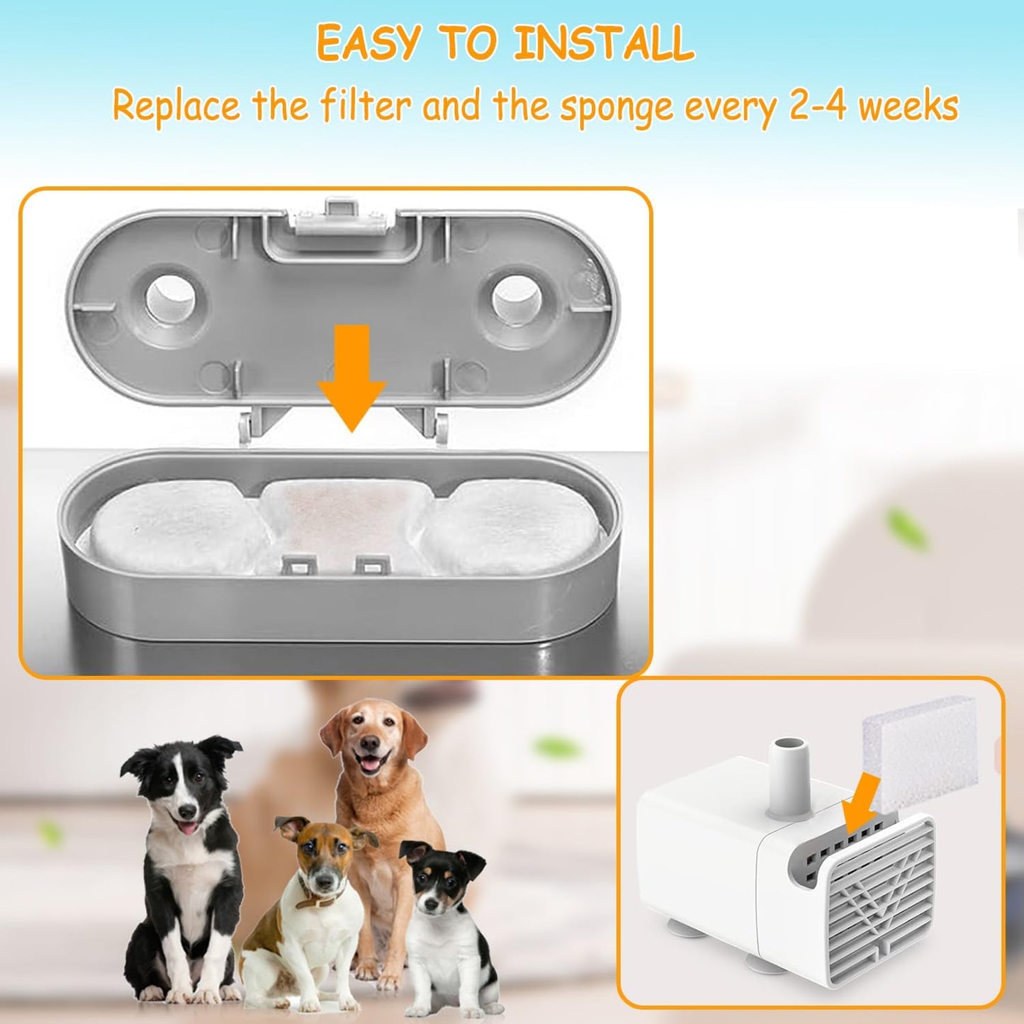 16 Pack Dog Water Fountain Filters Fit for WF120 Large Dog Water Bowl Dispenser 410oz/3.2Gal/12L Automatic Pet Fountain