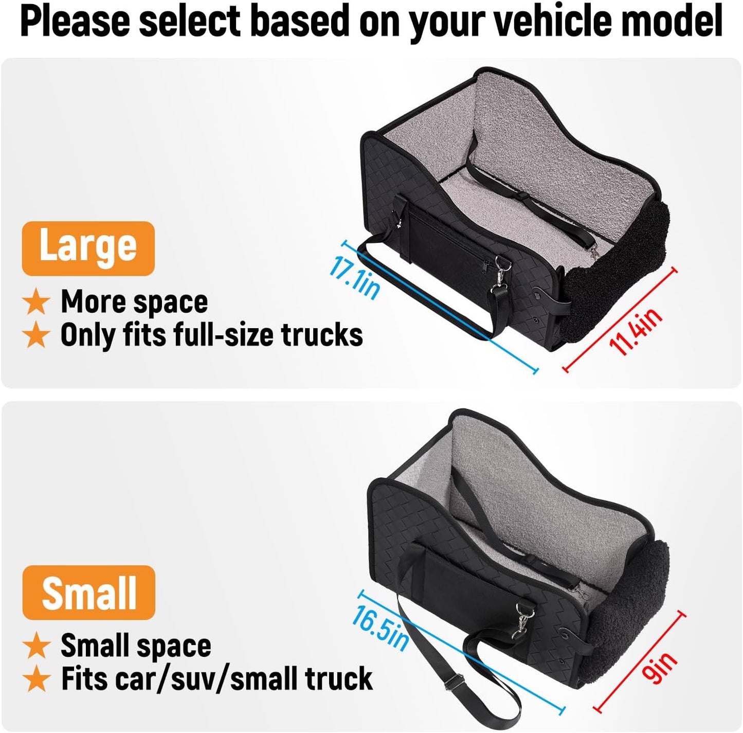 Center Console Dog Car Seat,Pet Puppy Middle Console Dog Car Seat for Small Dogs (Full-Size Truck Black)