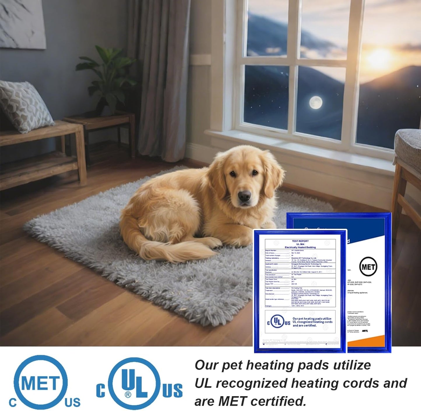 Cat Heating Pad 18x18 in with Smart Thermostat Switch and Power Line Protection Tube,Obtained MET and UL Dual Certification,Waterproof Pet Heating Pad for Cats, with Long Velvet Cloth Cover