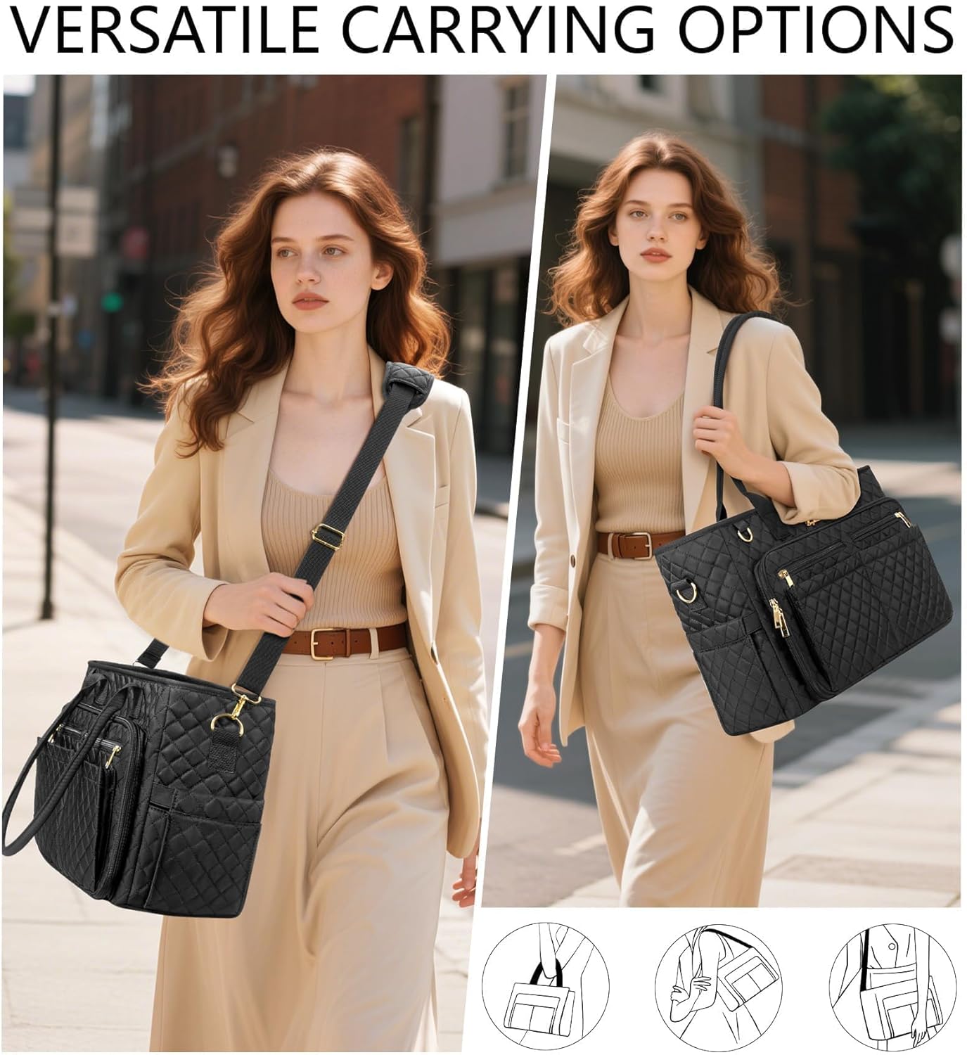 Teacher Bags for Women, 15.6 inch Laptop Work Tote Bag Quilted Nurse Bible Computer Shoulder Bag for School Travel | Dream Tote Work Bag, with 40oz Cup Holder, Insulated Pocket, Zipper & Strap, Office Briefcase, Ideal Gift for Women