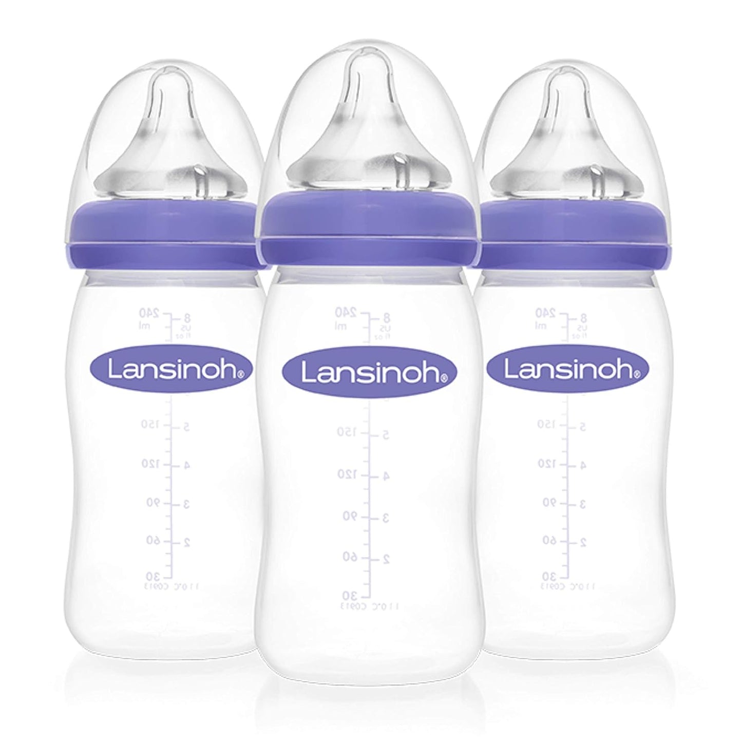 Lansinoh Anti-Colic Baby Bottles, BPA-Free Plastic, 8 Ounces, 3 Count, Medium Flow Nipples (Size M), Breastfeeding Bottle with NaturalWave Design