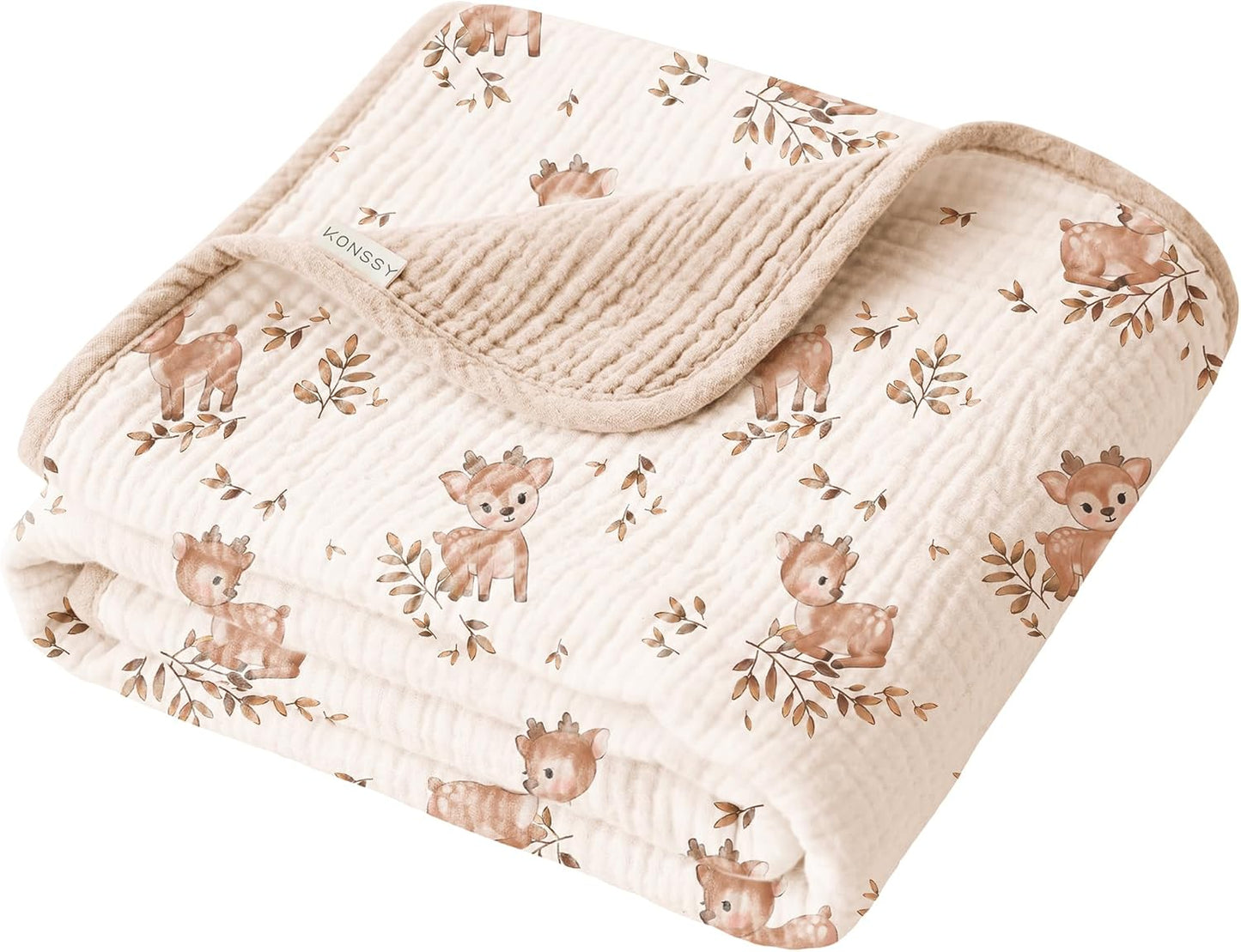Konssy Muslin Baby Blankets for Girls Boys, 100% Cotton Crib Blanket for Baby Infant Toddler, Super Soft and Lightweight Nursery Blankets 40"x36" (Deer)