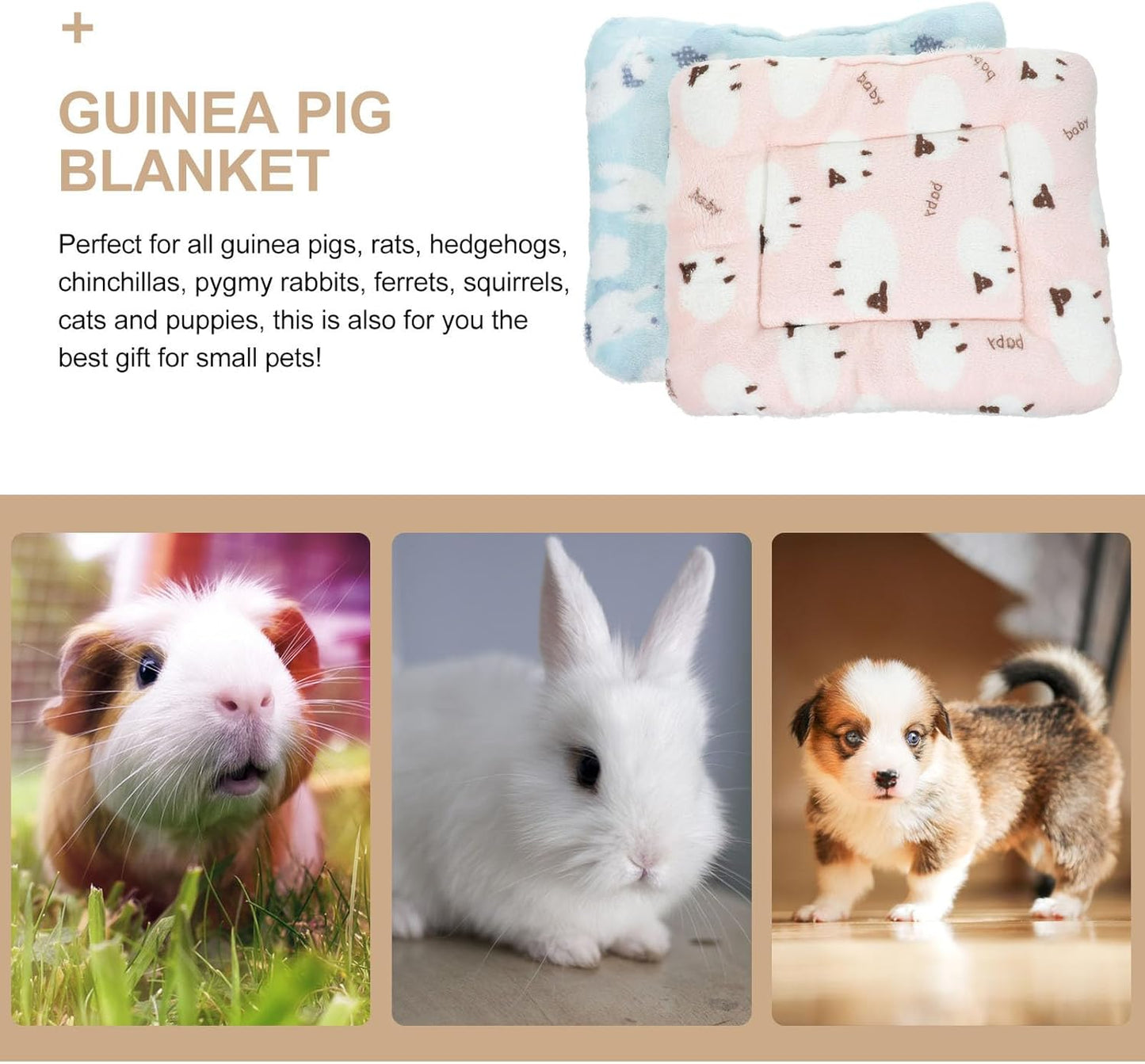 FAVOMOTO 2pcs Small Animal Bed Mats for Cage Thickened Plush Warm Sleeping Pads Washable Pet Bedding Mats for Winter Guinea Pig Hamster Rat Cage