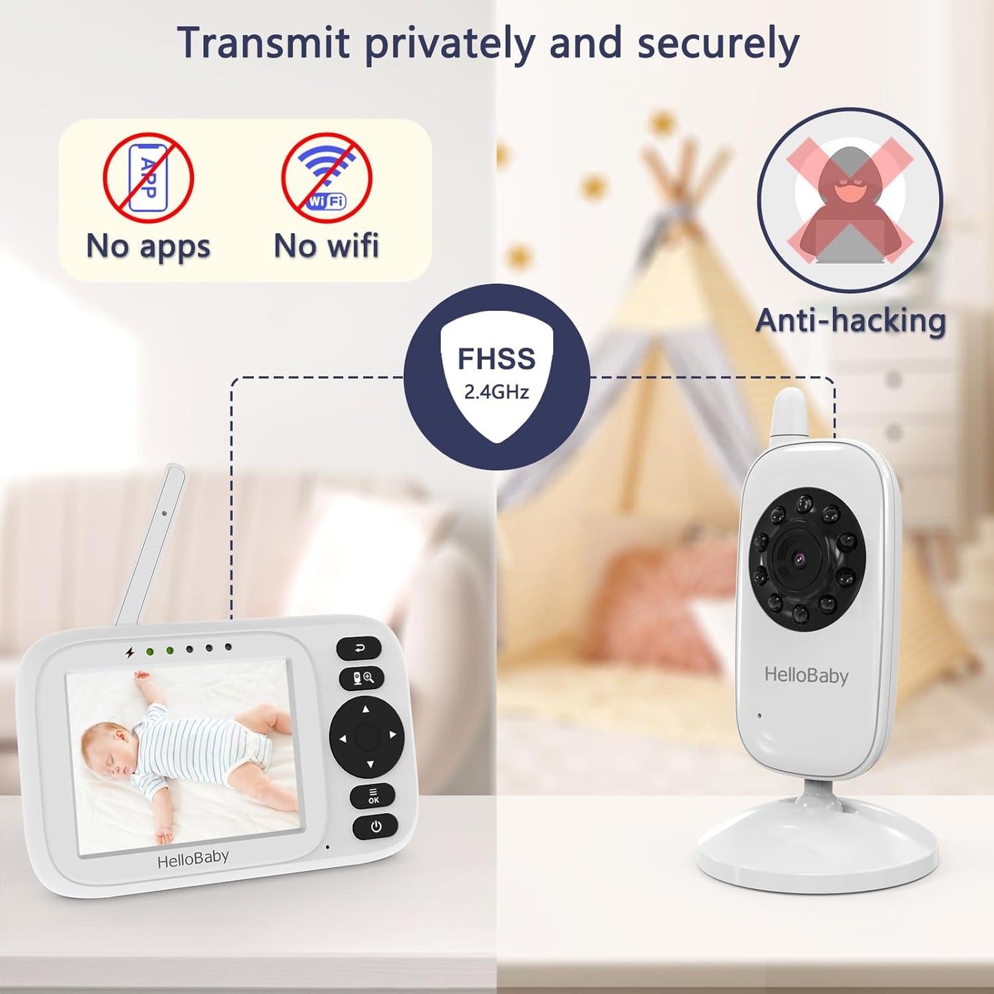 HelloBaby Baby Monitor with Camera and Audio - 3.2” IPS Screen,USB Cable,No WiFi,Manual Baby Camera Adjustment,Night Vision,ECO Mode, 1000ft Range | Portable for Travel,Mom,Pet, Elderly | Model HB2438