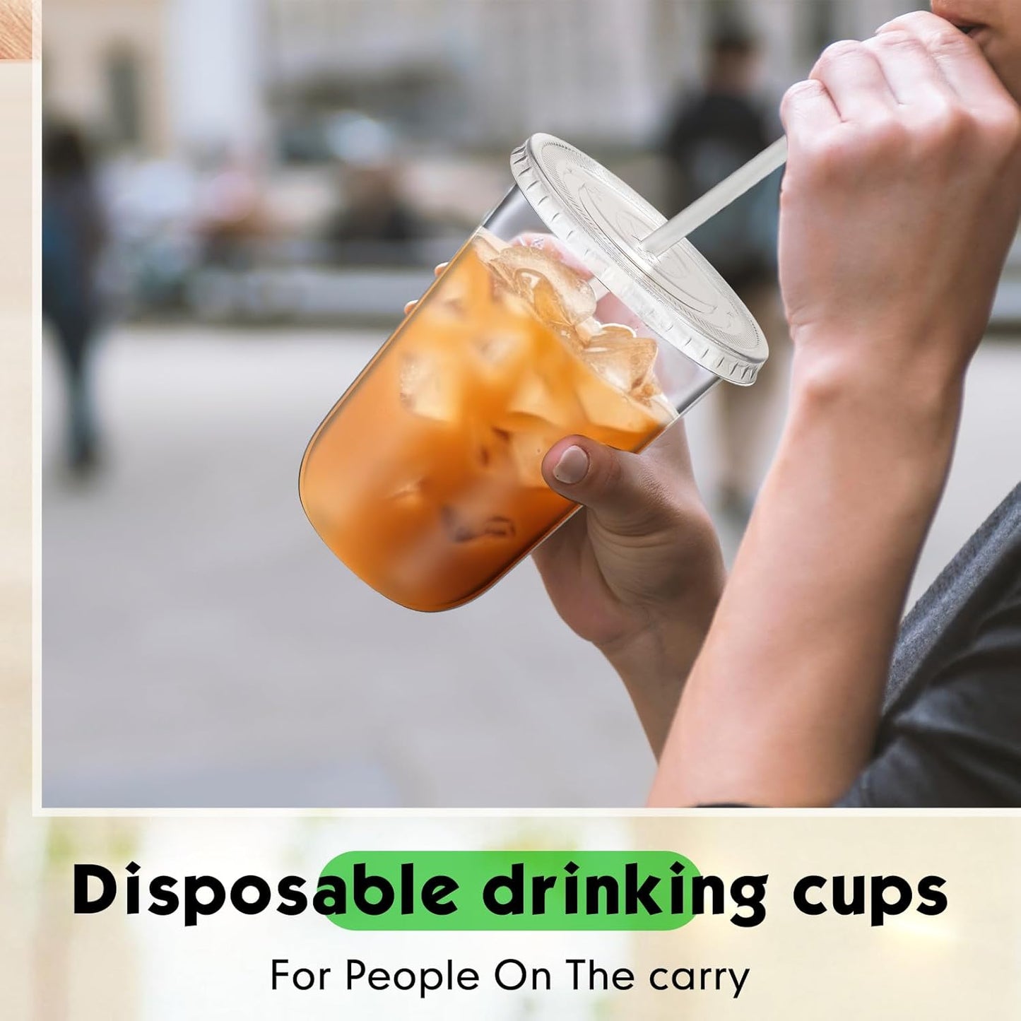 50 Sets Clear Plastic Cups with Lids and Straws, Disposable Iced Coffee Cups Drinking PET for Cold Drinks, Juice, Smoothie, Coffee Shops, Party, Christmas (16 oz,Clear)