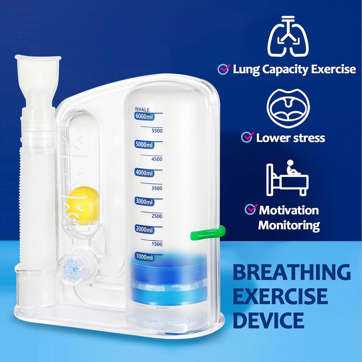 Incentive Spirometer Adult, Breathing Exercise Device for Lungs, Lung Exerciser Device, Breathing Trainer
