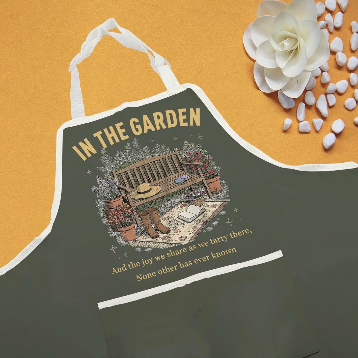 WCGXKO In the Garden Kitchen Apron Vintage Christian Hymn Gift Faith Base Gift for Plant Lover
