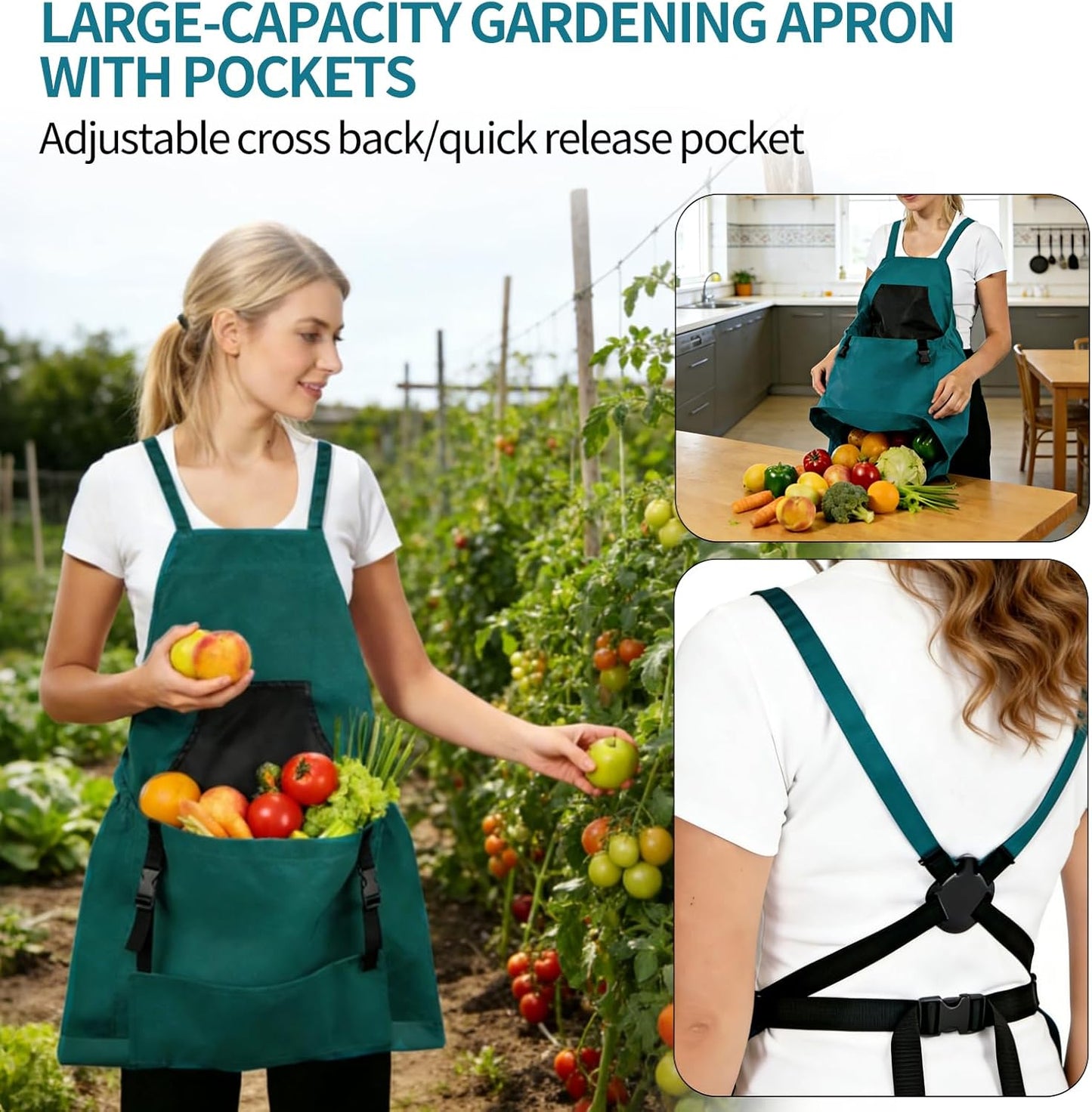 Gardening Apron with Pockets - 600D Waterproof Cross Back Apron for Women, Equipped with Pruning Shears & Gardening Gloves, Ideal for Harvesting, Pruning & Yard Work, Garden Gift