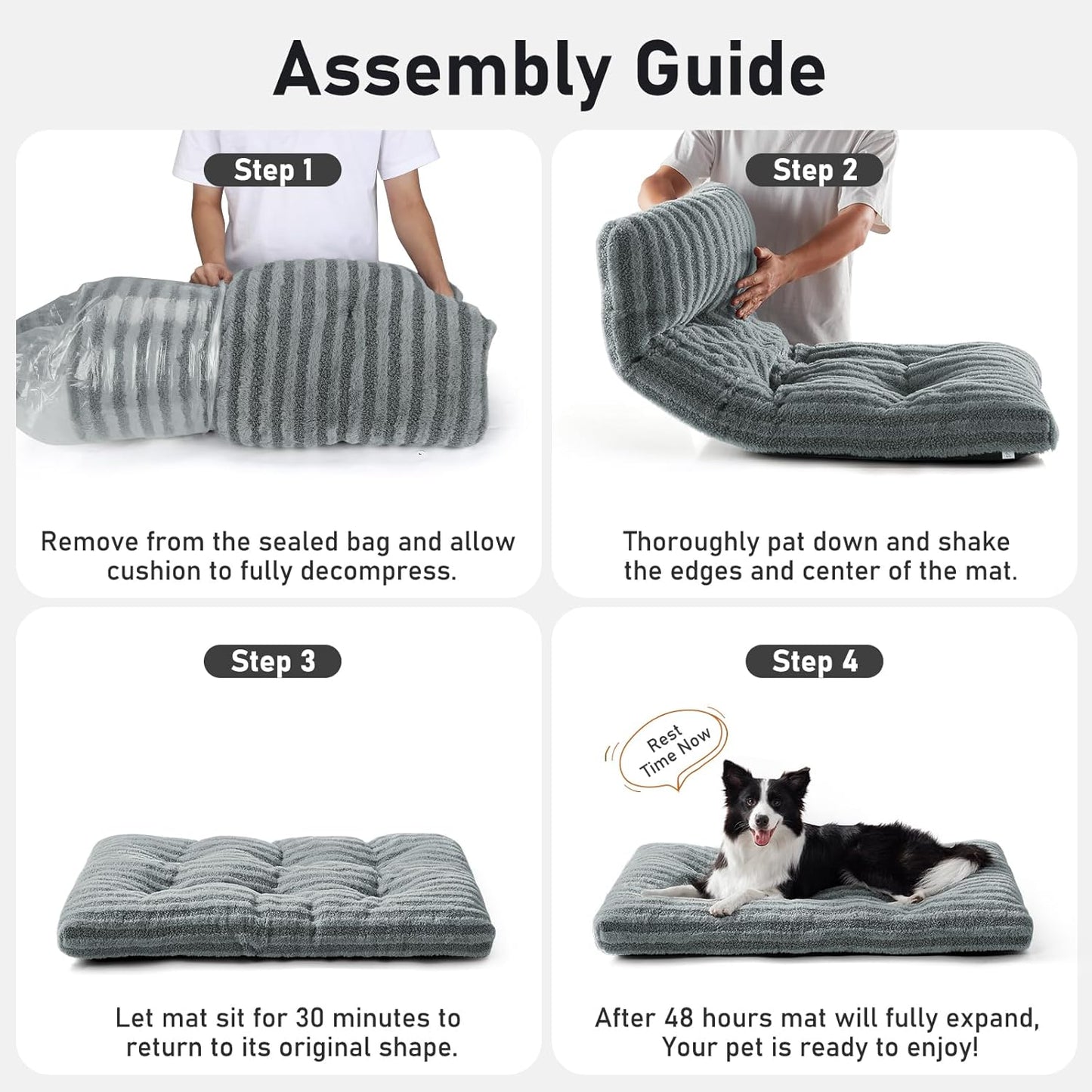 FURTIME Washable Dog Bed Large Sized Dogs, Deluxe Dog Crate Beds Comfy Fluffy Kennel Pad Anti-Slip Pet Sleeping Mat, Machine Washable Dogs Pillow, 35"x23"x3.5", Gray