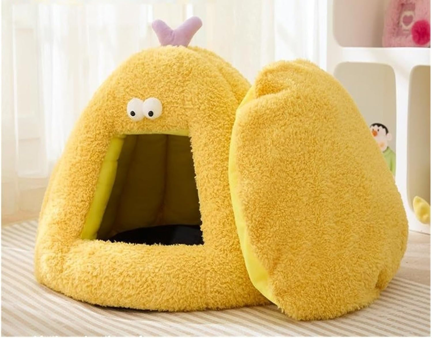 Dog Kennel, Winter Warm semi-Enclosed cat mat, Autumn and pet(Yellow,M)