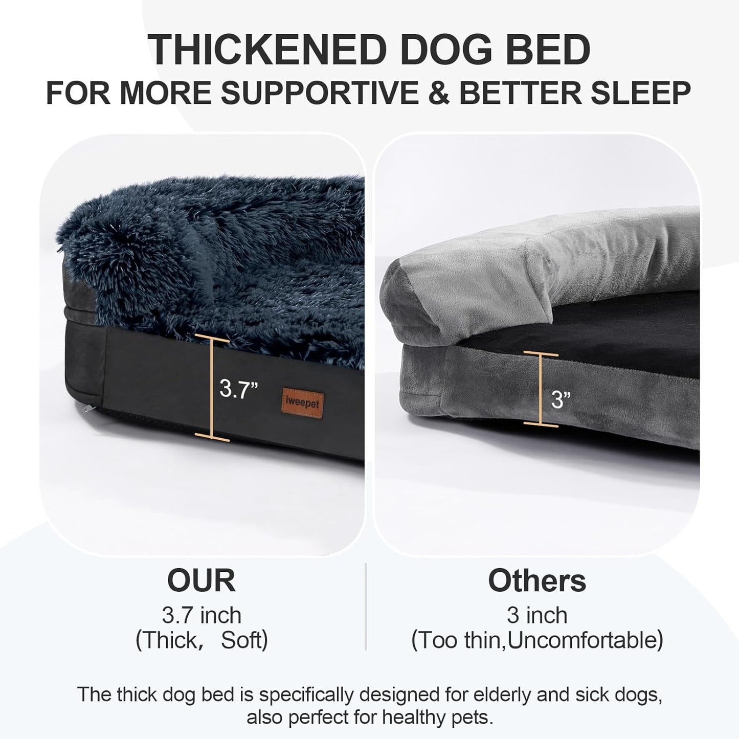 Black Orthopedic Dog Beds for Extra Large Dogs, 44" x32.6" x7.6" Supportive Dog Sofa Bed with 28D Egg-Crate Foam, Removable Washable Cover, Waterproof Lining, for Puppy,Senior,Sick