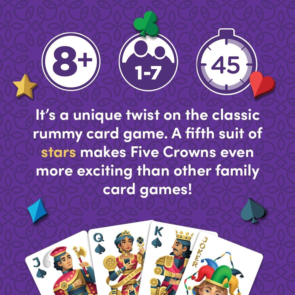 Five Crowns – Card Game for Kids and Adults, Travel and Family Game Night Favorite, The Game isn’t Over Until the Kings Go Wild, 5 Suited Rummy Style Card Game, 1-7 Players, Ages 8+