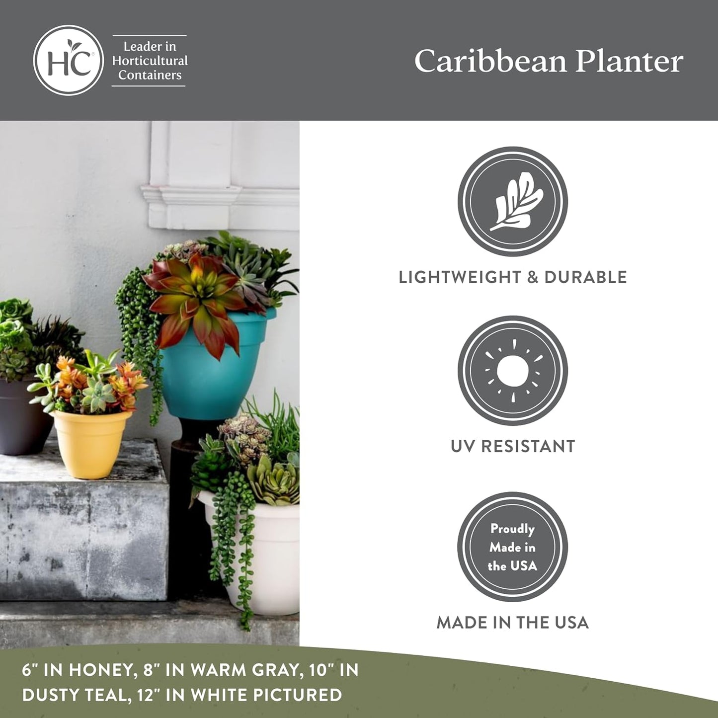 The HC Companies Caribbean Planter Pot - Outdoor & Indoor Plant Pot with Drainage Hole & Plug - Rolled Rim Plastic Pots for Plants & Flowers - Decorative Plant Pot (14" Honey, Pack of 1)