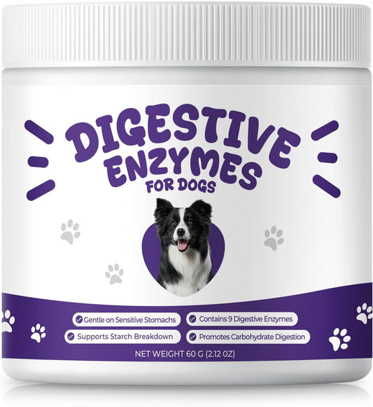 Digestive Enzymes for Dogs, Pancreatic Enzyme Blend to Support Kibble Digestion, Nutrient Absorption & Stool Consistency – Daily Powder for Sensitive Stomachs, 60 g