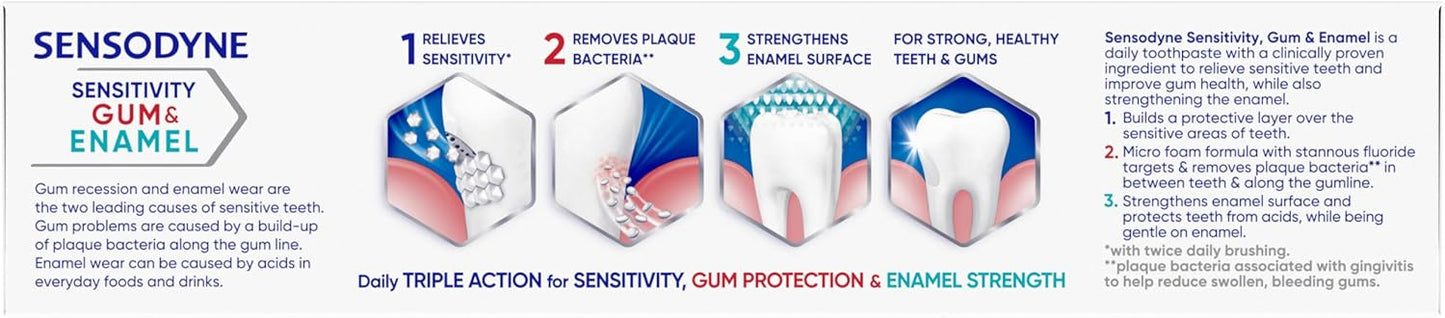 Sensodyne Toothpaste Sensitivity Gum and Enamel, Triple Protection, Refreshing Fluoride Toothpaste, Mint Flavor - 3.4 Ounces x 3