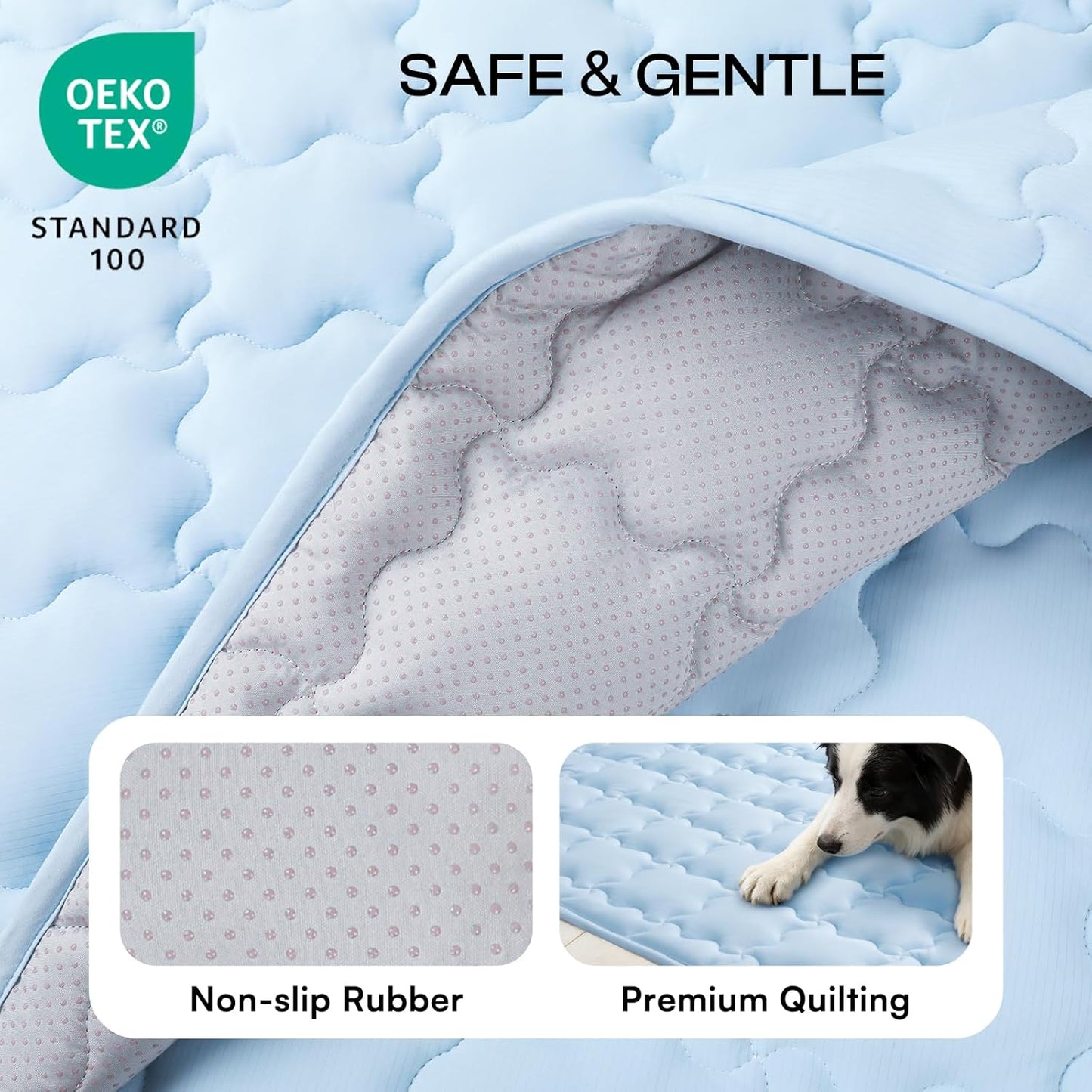 Luciphia Premium Dog Cooling Mat Non-Slip Q-MAX>0.5 Self-Cooling Pad for Large Pet Indoor Portable Kennel Puppy Bed for Couch Summer Crate Pad for Dog Washable Light Blue 40x60 inches