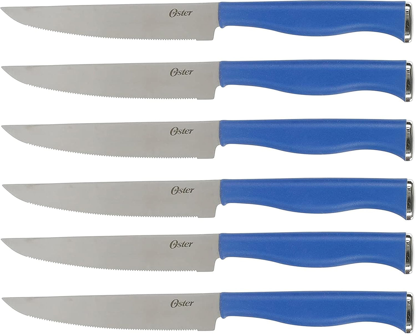 Oster Langmore 15-Piece Stainless Steel Cutlery Knife Block Set with Classic Blue Handles – Full Kitchen Knife Set in Black Storage Box