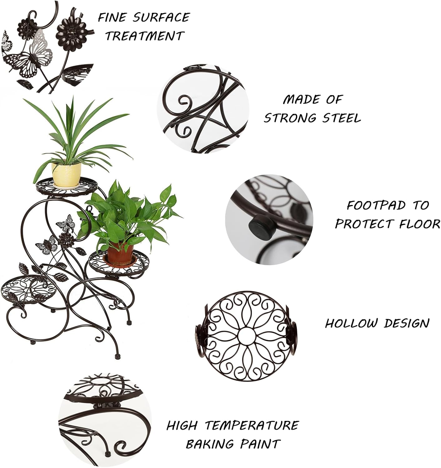 HLC 3 Tier Tall Plant Stand Outdoor Flower Stand Flower Pot Holder Display for Patio Garden Corner Balcony Living Room
