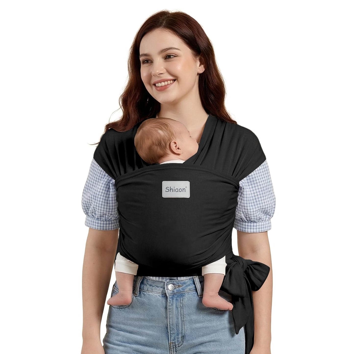 Baby Wrap Carrier, Baby Carrier Wrap Newborn(7-35lbs), Cotton Baby Sling Carriers Wearing Wrap Hands Free, Cozy Newborn Wrap One Size Fits All, Black