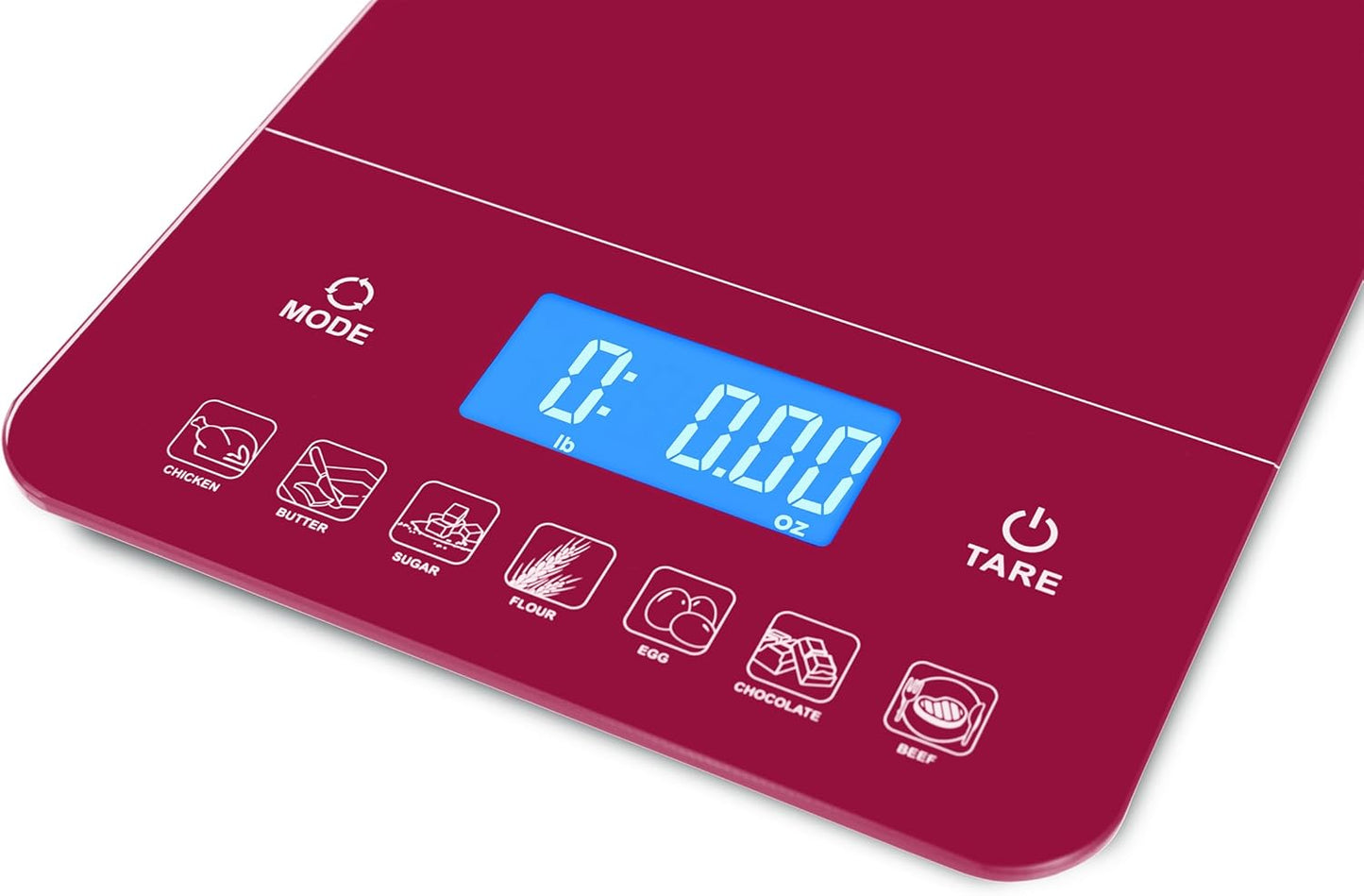 Ozeri Touch III 22 lb (10 kg) Digital Kitchen Scale with Calorie Counter in Tempered Glass, Red Engine