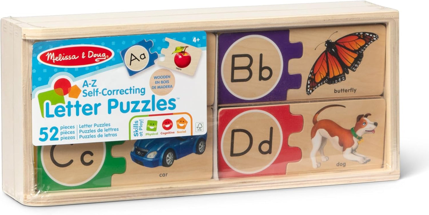 Melissa & Doug Self-Correcting Alphabet Wooden Puzzles with Storage Box (52 pcs) ABC Puzzles, Wooden Alphabet Puzzle for Kids Ages 4+