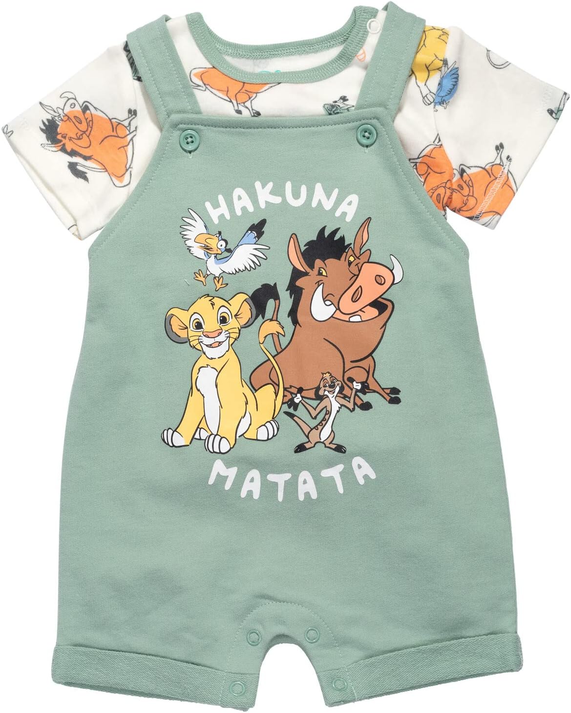 Disney Baby French Terry Short Overalls, T-Shirt and Hat 3 Piece Outfit Set Newborn to Infant Sizes (0-24 Months)