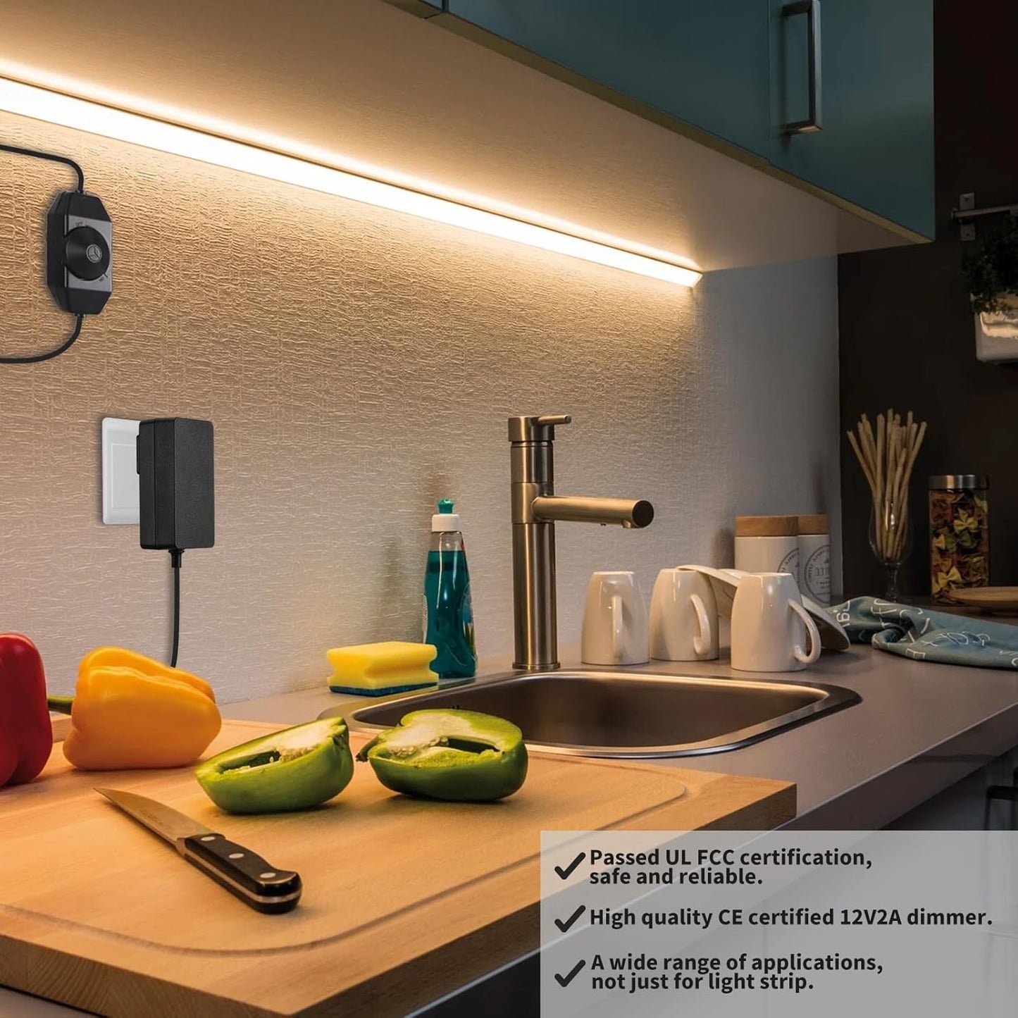 12V 2A Power Supply Class 2 UL Listed with LED Dimmer Switch,24W 100-240V AC/DC 12Volt 2Amp 1.5A 1A Adapter Power Supply with 5.5mm x 2.1 DC Jack Connector for LED Strip Light & Other Device