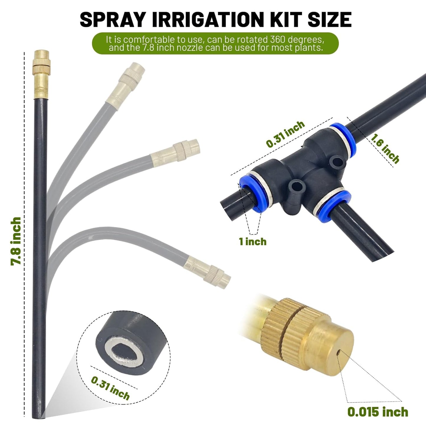 360° Adjustable Drip Irrigation System - 50FT Garden Watering System with 16 Nozzles, Garden Irrigation System, Greenhouse Accessories, Atomizing System for Yard, Lawn, Plants, 5/16 inch Tubing