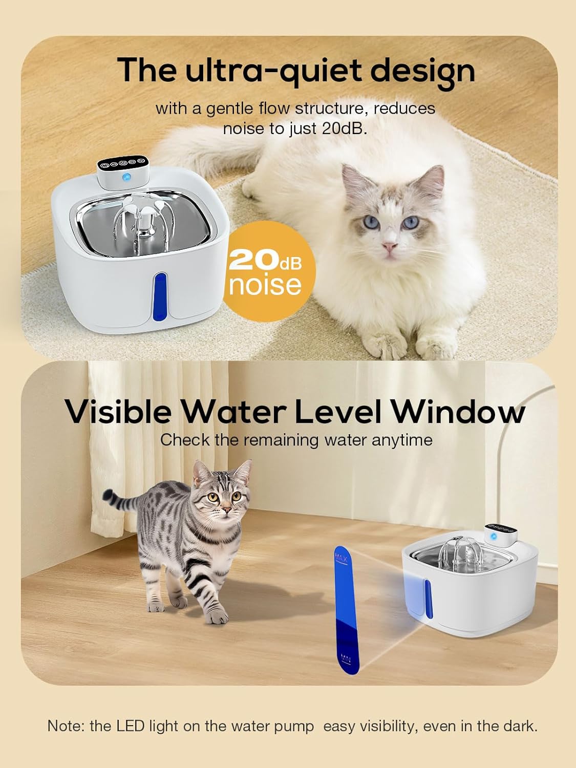 Cat Water Fountain Cordless, 108 OZ 3.2L Rechargeable Wireless Battery Operated, Pet Cat Dog Water Dispenser for Drinking, Replacement Filter,Motion Sensor, Quiet Pump