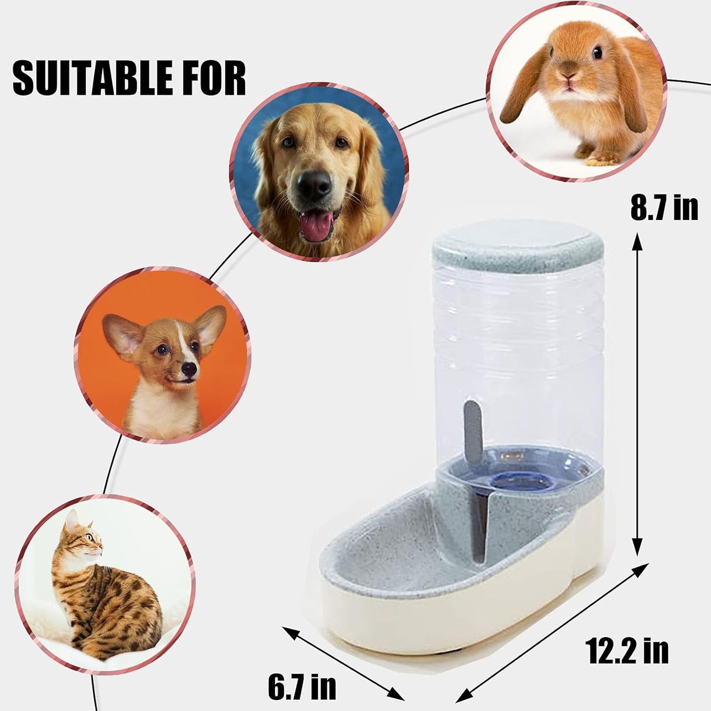 kathson Automatic Cats Water Dispenser 1 Gallon Gravity Dogs Water Station Feeder Large Capacity Pet Drinking Bowls for Kitten Puppy