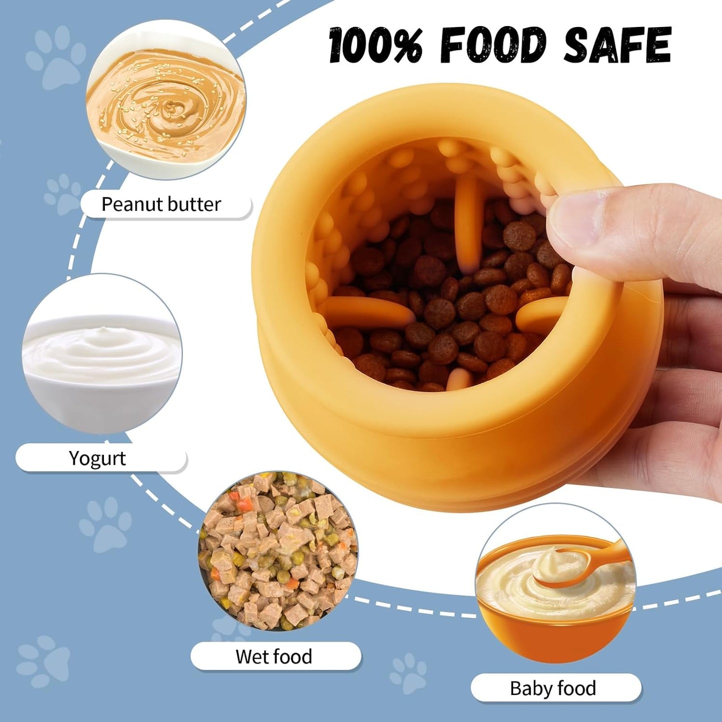 Treat Dispensing Dog Toy, Long-Lasting Interactive Puzzle Toys for Dogs, Stuffable Dog Enrichment Frozen Lick Treat Toy for Boredom, BPA Free Silicone Fetch Catch Chew Toy (Orange,L)
