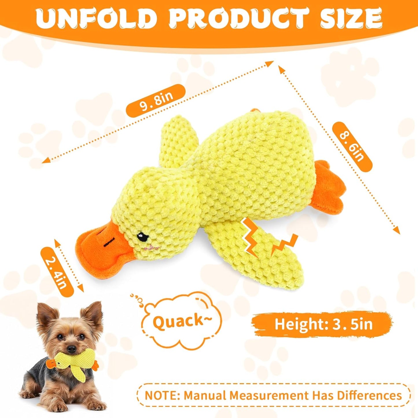 Dog Calming Duck Toys, 2026 New Interactive Duck Toy with Quack Sound and Crazy Crinkle for Puppy Teething, Soft Stuffed Plush Calming Duck Toy for Dogs Reduce Boredom -Yellow, 9.8"x8.6"(S)